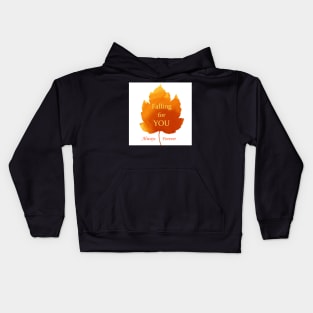 Falling for you Always Forever Love Words Quote in an Orange Fall Autumn Leaf Kids Hoodie